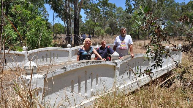 Descendants of miners who lost their lives at the 1954 Collinsville mining disaster, Shelly Stokes, Janelle Bennett and Geoff Logan, and on the old Hughie McLennan Bridge.g.