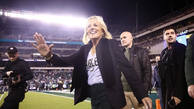 Jill Biden walks the sideline prior to the game between the Philadelphia Eagles and the Dallas Cowboys at Lincoln Financial Field on October 16, 2022. Picture: Tim Nwachukwu/Getty Images/AFP