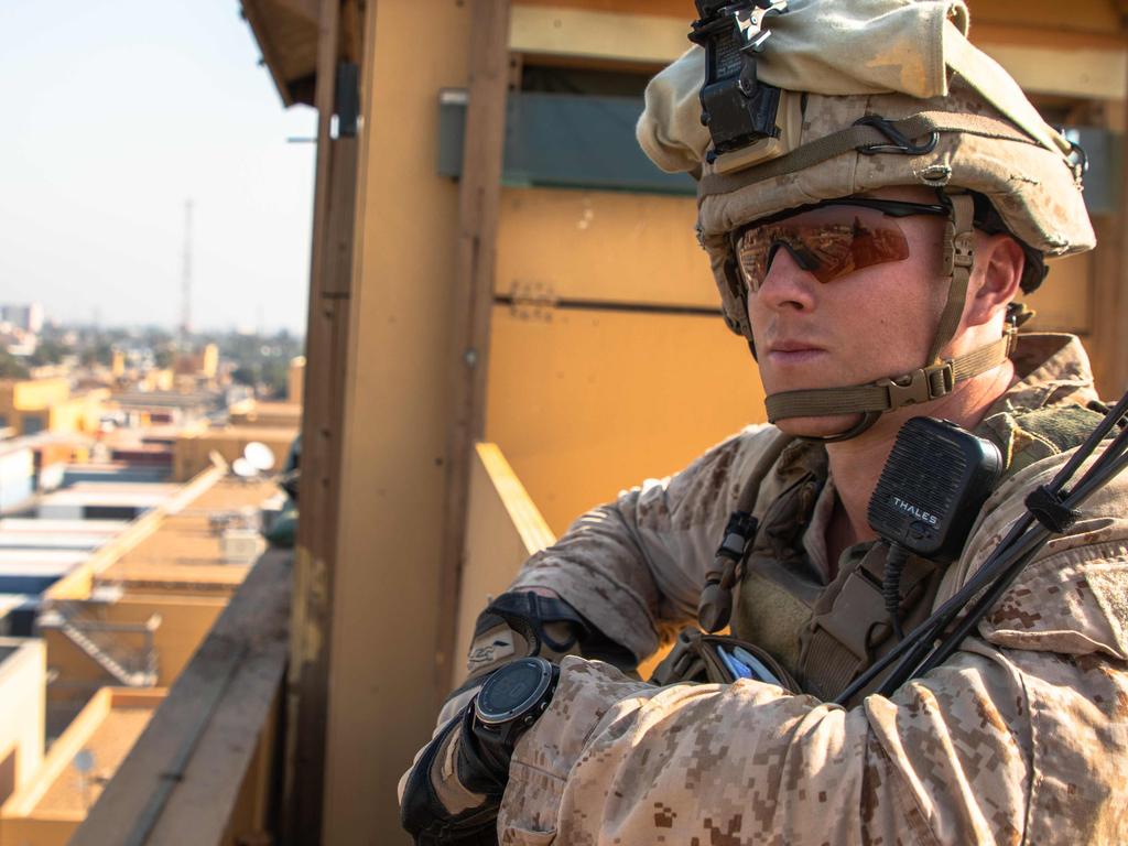 A US Marine takes watch outside the US Embassy in Baghdad in January 2020. Picture: AFP