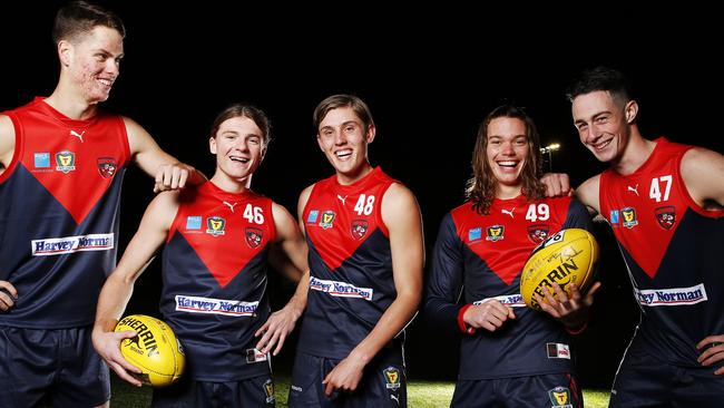 North Hobart NAB league players, Hamish Allan, Jye Menzie Patrick Walker, Sam Collins and Jake Steele. Picture: Zak Simmonds