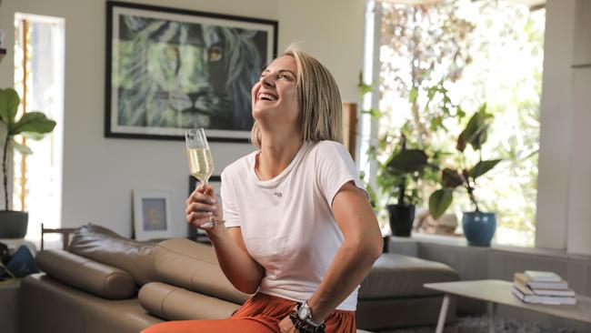 Rachel Thaiday relaxing home. Picture: Mark Cranitch.