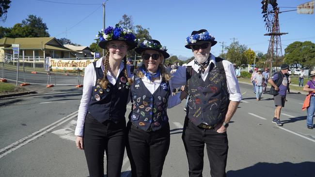 Members of the Belswagger Morris group Fiona Blyth, Andrea Skrerritt and Sean Arthur at the Goomeri Pumpkin Festival 2024