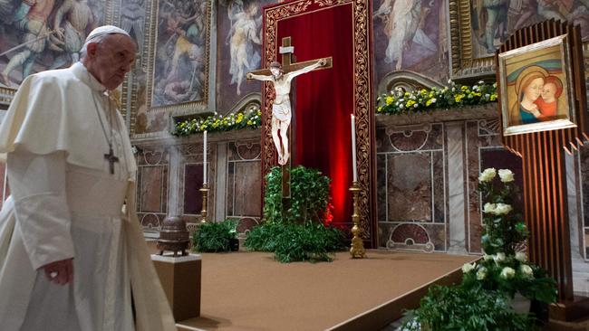 Pope Francis earlier this week during the last day of a global child protection summit. Picture: Vatican Media