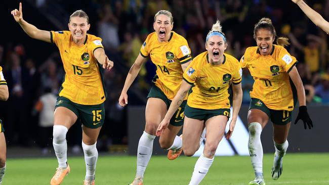 The Matildas win after a very tense penalty shootout during the FIFA Women’s World Cup quarterfinal between Australia and France at Suncorp Stadium in Brisbane. Picture: Adam Head