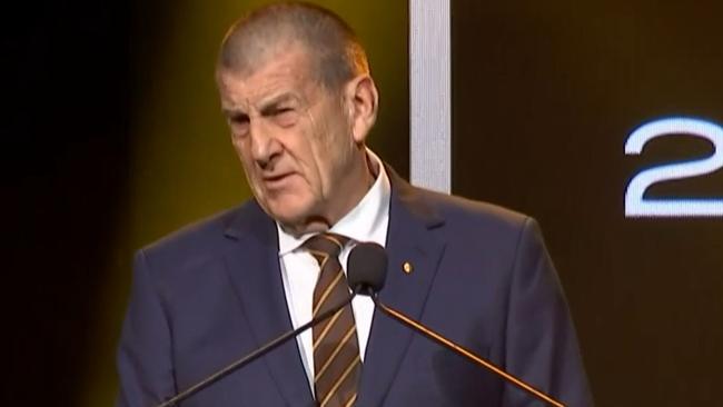 Hawthorn President Jeff Kennett speaking at The Peter Crimmins medal ceremony at Crown