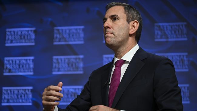 CANBERRA, AUSTRALIA, NewsWire Photos. AUGUST 24, 2023: Treasurer Jim Chalmers addresses the NPC on the release of the Albanese Government's first Intergenerational Report at the National Press Club in Canberra. Picture: NCA NewsWire / Martin Ollman