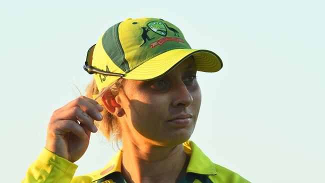 MACKAY, AUSTRALIA - SEPTEMBER 26: Ashleigh Gardner of Australia looks on during game three of the Women's One Day International series between Australia and India at Great Barrier Reef Arena on September 26, 2021 in Mackay, Australia. (Photo by Albert Perez/Getty Images)