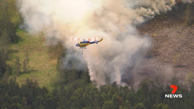 QFES has been battling a grassfire in Pimpama. Picture: 7 News
