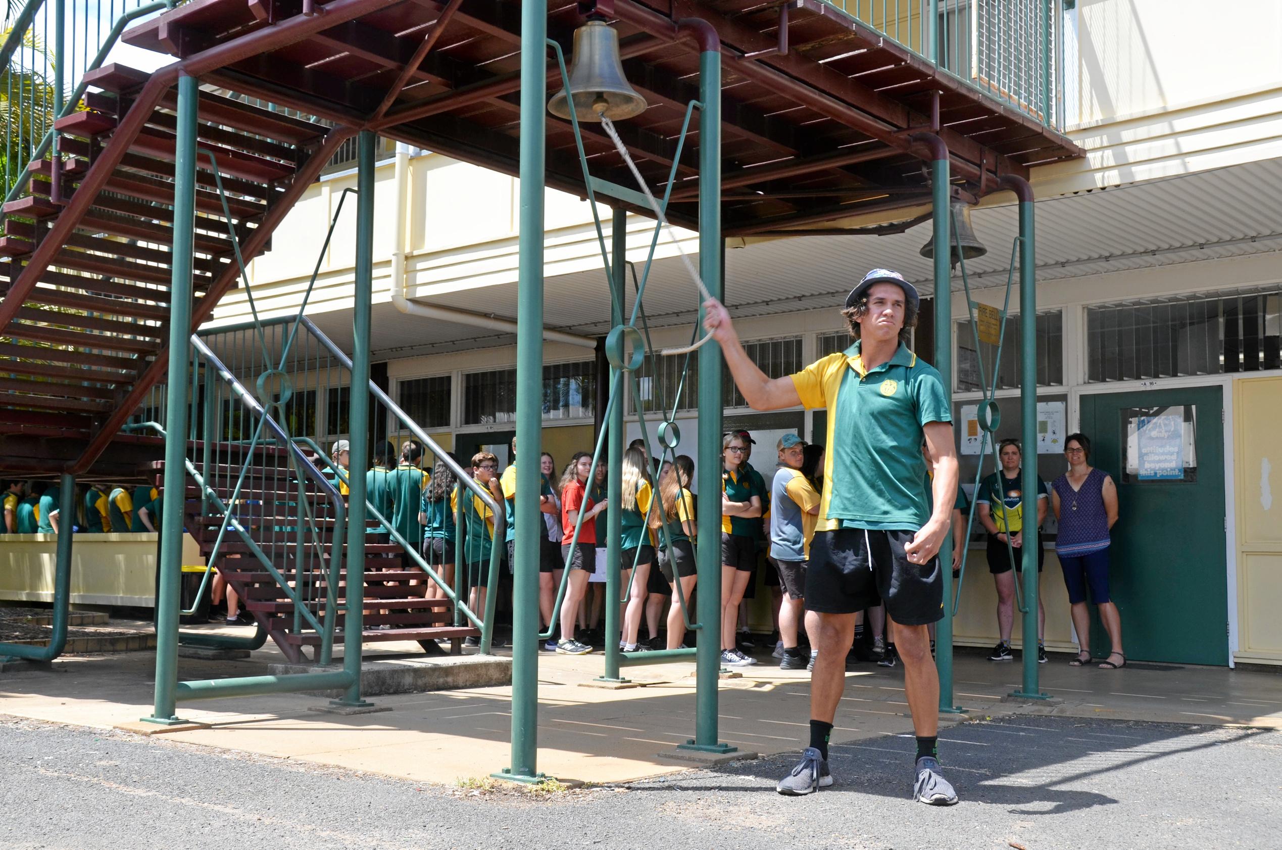 Burnett State College had 39 Year 12 graduates ring the school bell before they walked out the gates as students for the last time. Picture: Felicity Ripper