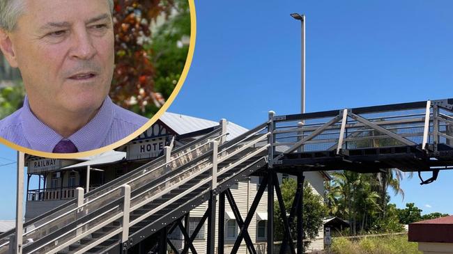 Gympie regional Council (acting CEO David Lewis pictured) was found by the Queensland Building and Corruption Commission to owe $59,000 to the company it hired to rebuild the historic Rattler footbridge after faulty surveys caused months of delays.