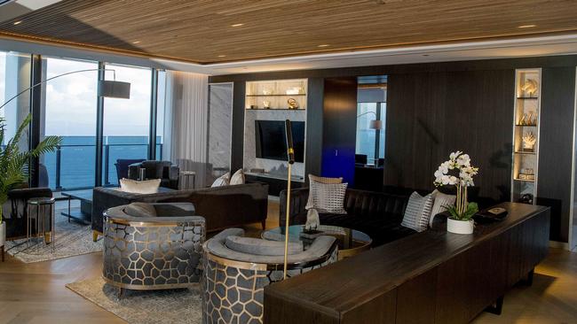 The refurbished Soul penthouse in Surfers Paradise. Andrew Koloadin bought the penthouse off Hong Kong tycoon Tony Fung when it was a concrete shell and rebuilt it from scratch with PQI. Picture: Jerad Williams