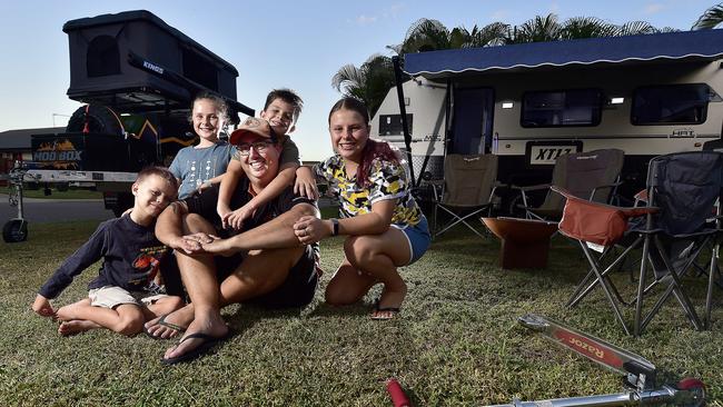 Nathan Earsman has his camping trailer set up in backyard for his family including kids Bethany, 13, Georgia, 11, Beau, 9 and Josh, 6. They will not let COVID-19 stop them from camping this Easter. PICTURE: MATT TAYLOR.