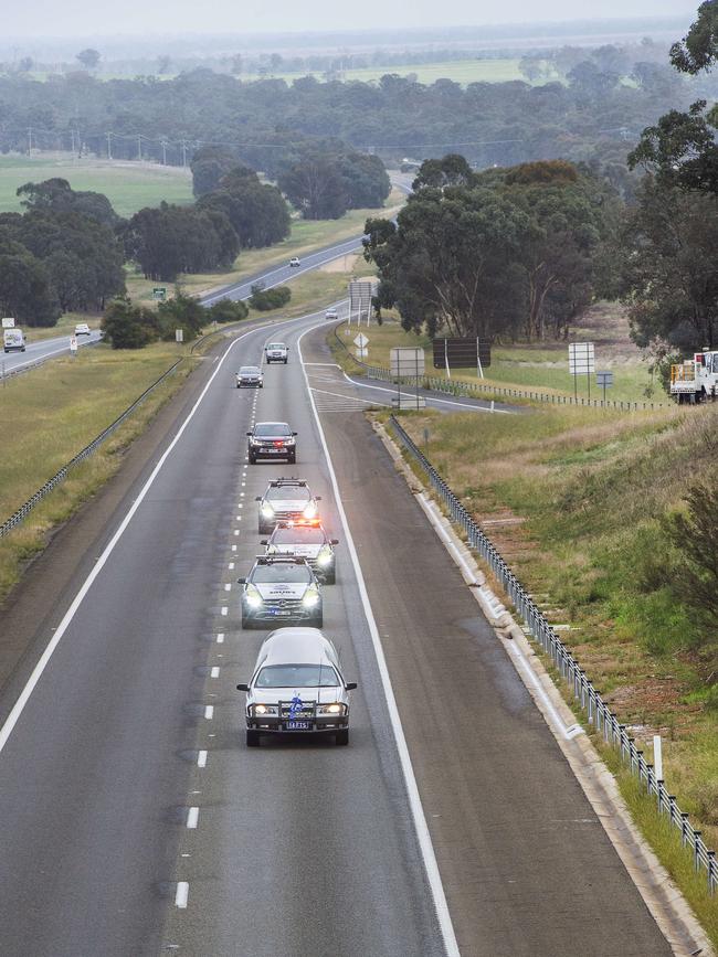 Police procession for Constable Glen Humphris departing Melbourne to Albury. Picture: Rob Leeson.