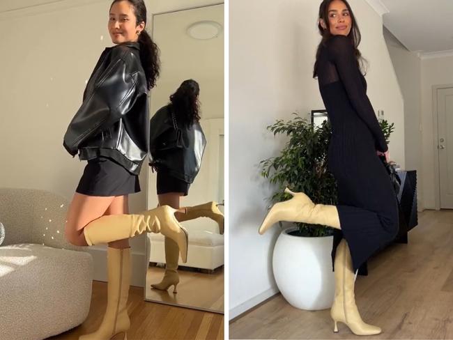 These best selling boots have gone viral on TikTok for their ultra chic and classic design. Picture: TikTok/@tonybiancoshoes, @jess_dover.