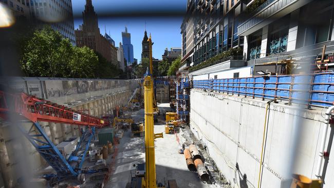 The biggest ever upgrade of the network’s power, signalling and communications is ramping up, as Melbourne Metro tunnel construction continues. Picture: Tony Gough