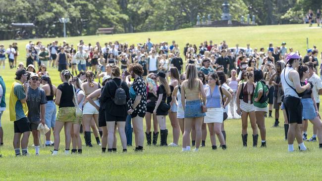 The crowds appeared well behaved as they waited to enter the festival. Picture: NewsWire / Simon Bullard.