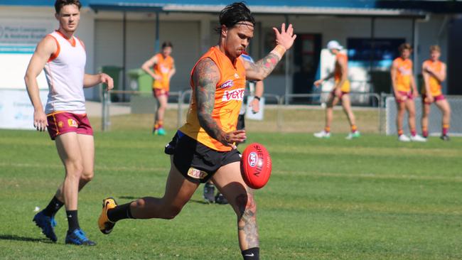 Allen Christensen in action during a pre-season training session. Picture: lions.com.au