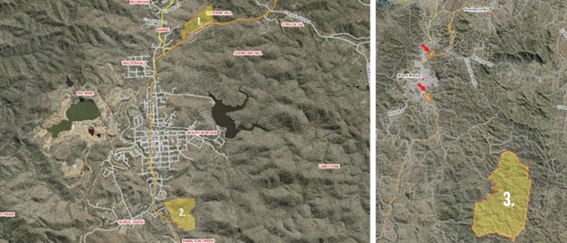 Locations of the sites for the GPAs at Mount Morgan.