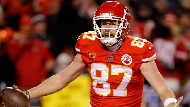 Travis Kelce of the Kansas City Chiefs celebrates after catching a pass for a touchdown. Picture: David Eulitt/Getty Images