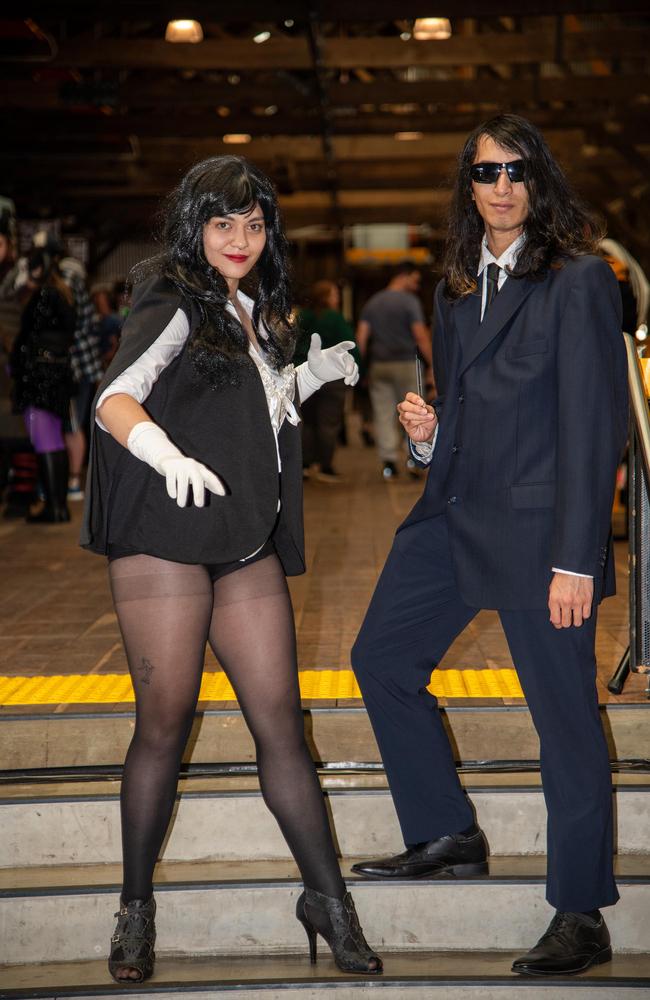 Bekah Clayton as Zatanna from Cosplay with Seth Clayton dressed as a character from Men in Black.Comic-Gedden at the Goods Shed.Sunday June 30th, 2024
