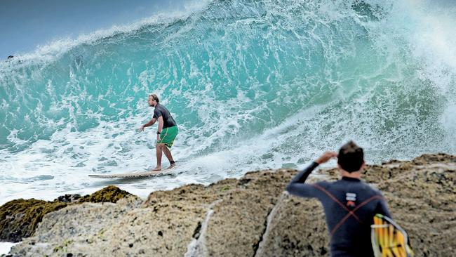 Barrels were had and surfboards were snapped as heavy swell arrived at Snapper Rocks. Picture: Luke Marsden.