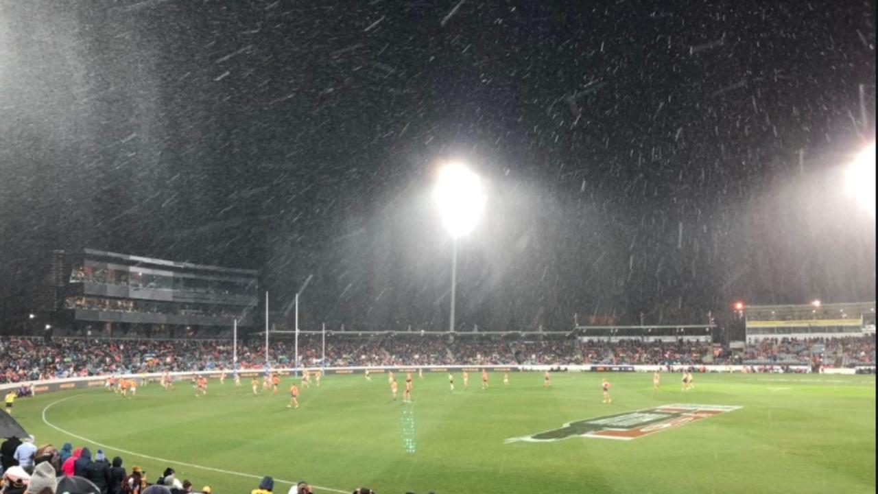 AFL 2019, news: Snow falls in Canberra, GWS v Hawthorn, scores, video ...