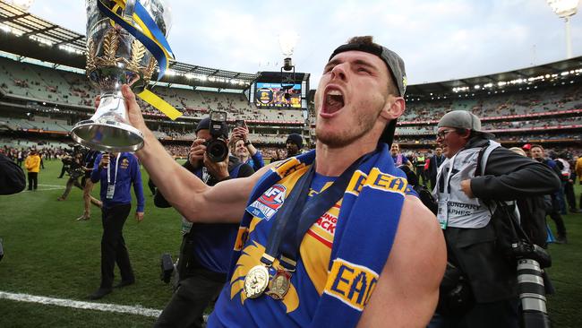 A jubilant Luke Shuey with the premiership cup. Picture: Phil Hillyard