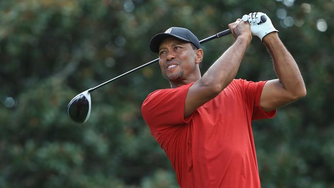 Tiger Woods plays his shot from the 14th tee during the final round of the Tour Championship at East Lake Golf Club on Sunday. Picture: Getty Images