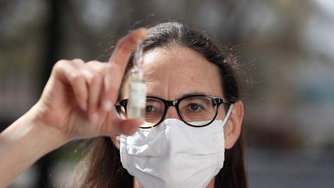 In 2021 ANU researchers developed a low-cost, non-toxic cancer treatment using dead bacteria. ANU Research School of Biology Associate Professor, Aude Fahrer, displays a vial here. Picture: NewsWire / Gary Ramage