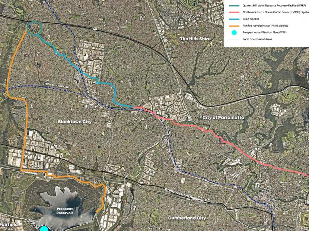 The proposal would pump recycled water from Quakers Hill to Prospect Reservoir. Picture: Supplied