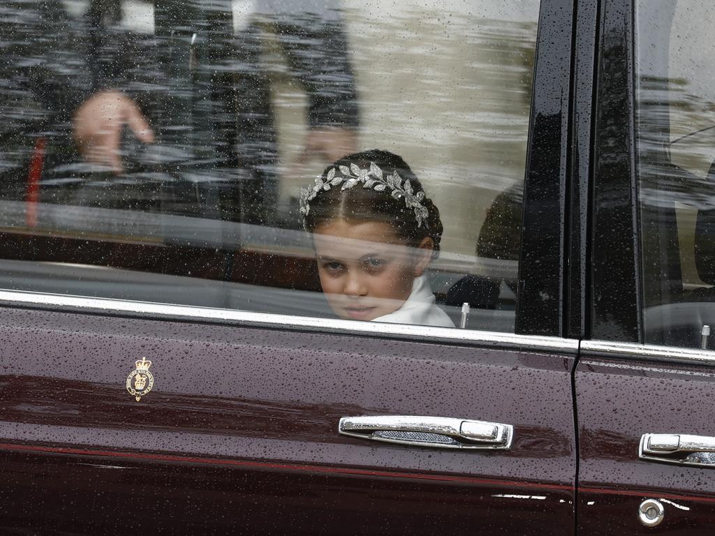 Princess Charlotte travelling in the state car. Picture: Getty Images