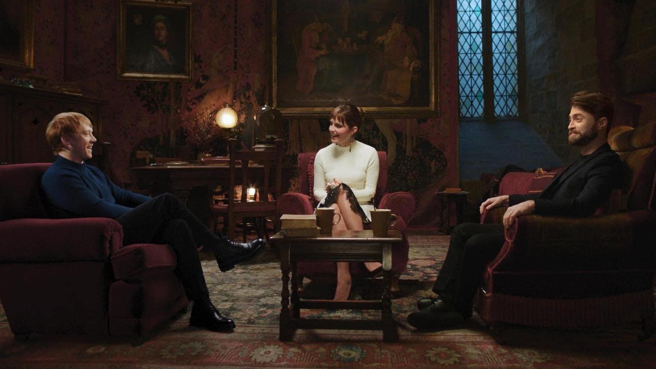 Rupert Grint, Emma Watson and Daniel Radcliffe appear in the Harry Potter reunion.