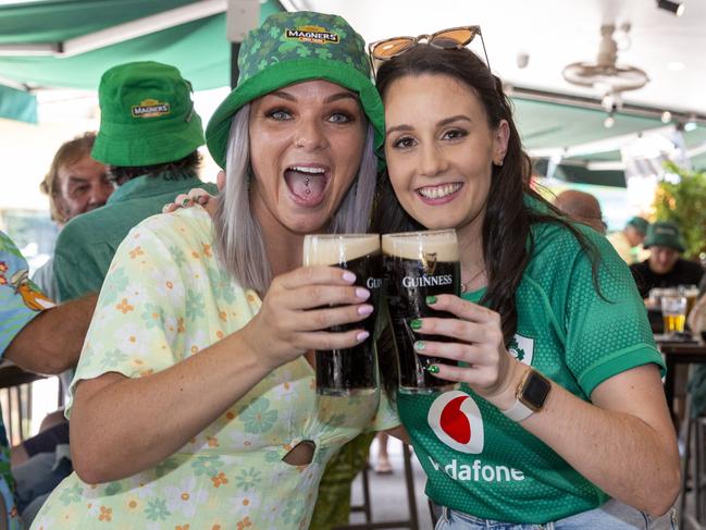 St Patrick's Day partygoers  Leanne Loughnane and Caoimhe NÃÂ­ DheorÃÂ­an enjoyed the day at Shenannigans. Picture: Floss Adams.