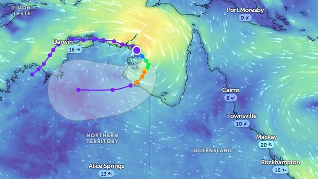 Residents in The Gulf of Carpentaria are being warned of “significant hazards” as Tropical Cyclone Megan is set to develop into a category three Sunday night. Picture: NCA NewsWire handout