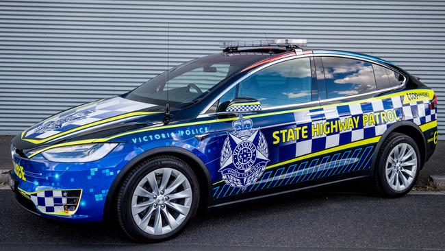 Victoria Police has taken delivery of a Tesla highway patrol car. Picture: Jake Nowakowski