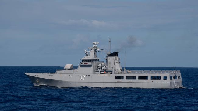 Royal Brunei Navy Darussalam-class offshore patrol vessel KDB Darulehsan (OPV 07) in a weapons exercise during PACRIM in 2020. Picture: Royal Canadian Navy