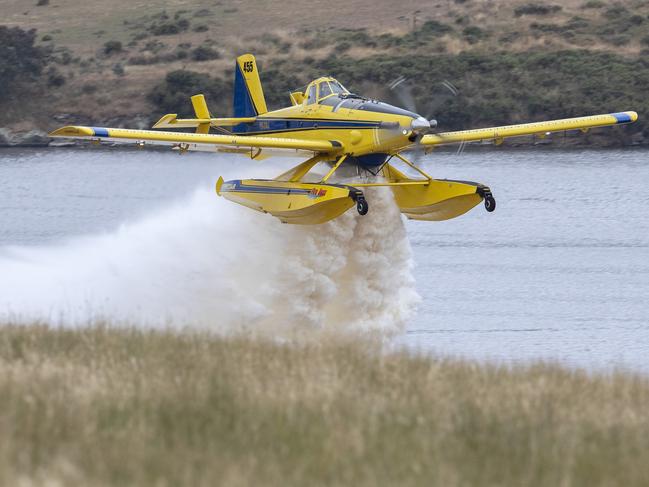 Aviation firefighting fleet demonstration at Colebrook, Air Tractor Fire Boss. Picture: Chris Kidd