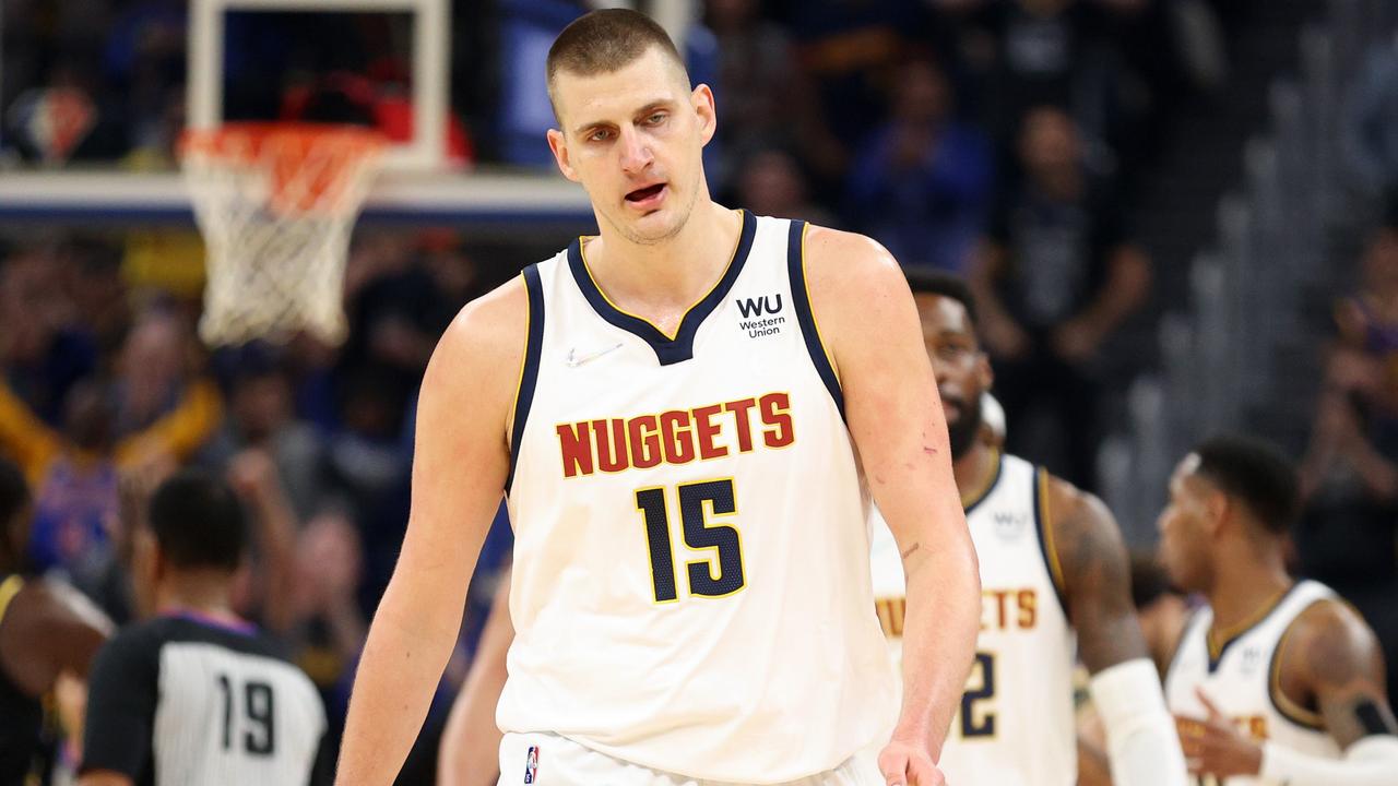 SAN FRANCISCO, CALIFORNIA - APRIL 27: Nikola Jokic #15 of the Denver Nuggets walks back to the bench during the first half of Game Five of the Western Conference First Round NBA Playoffs against the Golden State Warriors at Chase Center on April 27, 2022 in San Francisco, California. NOTE TO USER: User expressly acknowledges and agrees that, by downloading and/or using this photograph, User is consenting to the terms and conditions of the Getty Images License Agreement. (Photo by Ezra Shaw/Getty Images)