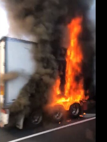 The truck was well alight when fire crews arrived.