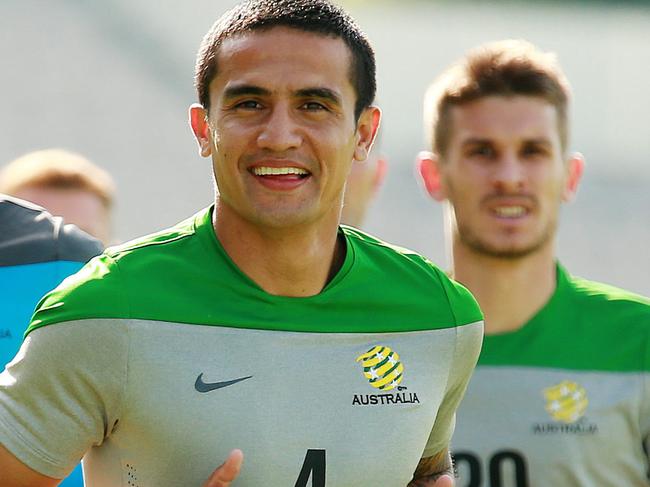 Australia's World Cup squad training at Oki Jubilee Stadium in Kogarah today ahead of the trip to Brazil. Tim Cahill in middle.