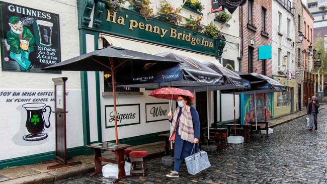 A quiet street outside pub in Dublin, Ireland. Picture: AFP