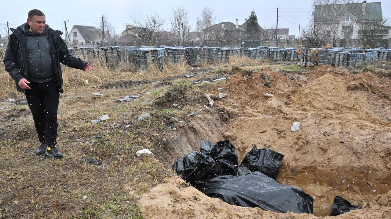 A mass grave in Bucha. Picture: Sergei Supinsky/AFP