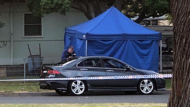 Nathan Costello’s car at the scene of the shooting. Picture: 9 News Illawarra