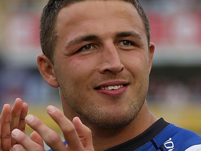 BATH, ENGLAND - MAY 23: Sam Burgess of Bath celebrates at the final whistle following the Aviva Premiership Semi Final match between Bath Rugby and Leicester Tigers at Recreation Ground on May 23, 2015 in Bath, England. (Photo by Ben Hoskins/Getty Images)