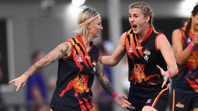 Noosa Tigers womens players Dani Bishop-Kinlyside(left), Eliza Trompf and Andi Partridge. Photo: Highflyer Images