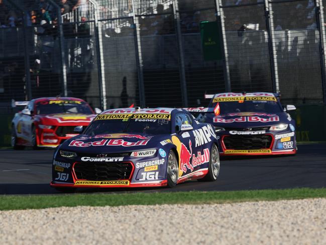 Broc Feeney wins from teammate Will Brown, while Matt Payne finishes third. Picture: Mark Horsburgh