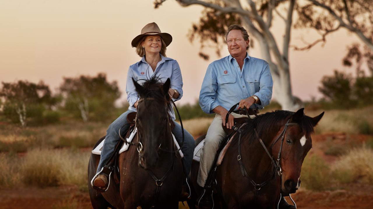 Philanthropist Andrew Forrest, pictured with wife Nicola, sees a green hydrogen future. Picture: Supplied