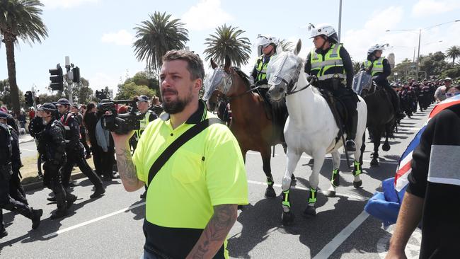 Neil Erikson on St Kilda foreshore in Melbourne on Saturday, January 5, 2019, after organising a far-right rally. Picture: AAP Image/David Crosling