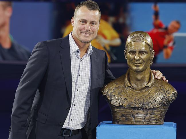 Lleyton Hewitt unveils his bust at the Australian Open. Picture: Michael Klein