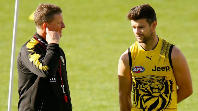 Cotchin with Tigers coach Damien Hardwick. Picture: Getty Images